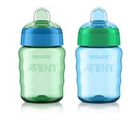 Philips AVENT My Easy Sippy Cup, 9 Ounce, Boy | Ages 12-24 Months, Spill-Proof Valve, Soft Silicone Spout, Rippled Grip Texture, Easy to Clean, Blue/Green, 2-Pack, SCF553/25