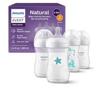 Philips Avent Natural Baby Bottles with Natural Response Nipples (Medium Flow, Flow 3), with Seahorse and Starfish Design, 9oz, 4-Pack, SCY903/68