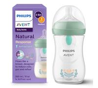 Philips Avent Natural Response Baby Bottle with AirFree Vent 260 ml, with Medium Flow Teat (Flow 3), Forest Plants Design, SCY673/83