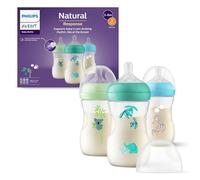Philips Avent Natural Response Baby Bottles 9oz/260 ml with Medium Flow Teats (Flow 3), 3 Pack, with Tropical Hangout Design, SCY903/73