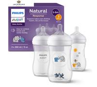Philips Avent Natural Response Baby Gift Set, 3 Natural Response Baby Bottles 260 ml with T3 (1 m+ Teats), SCY903/63