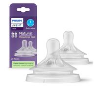 Philips Avent Natural Response Bottle Teat - 2 x Baby Bottle Flow 1 Teats for Newborn Babies, 0 Months, BPA Free (Model SCY961/02)