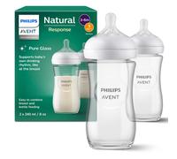 Philips Avent Natural Response Glass Baby Bottles 8oz/240 ml with Medium Flow Teats (Flow 3), 2 Pack, SCY933/02