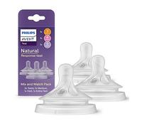 Philips Avent Natural Response Mix & Match Teat Pack, 3 Natural Response Teats with Different Flow Rates - Medium (Flow 3), Fast (Flow 4) and Extra Fast (Flow 5), 3-Pack, SCY960/03