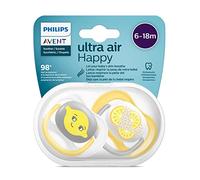 Philips Avent SCF080/18 Pack of 2 Ultra Air Pacifiers 6-18 Months Soft Nipple - Lemon and Orange Pattern