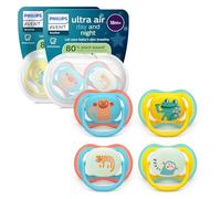 Philips Avent Ultra Air Day & Night Soothers - Orthodontic Design, for Babies 18 Months+, Glow-in-The-Dark Version, Extra-Firm Symmetrical Teat, BPA-Free, Sterilizing Cases, 4 Pack, SCF349/56