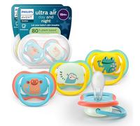 Philips Avent Ultra Air Day & Night Soothers - Orthodontic Design, for Babies 18 Months+, Glow-in-The-Dark Version, Extra-Firm Symmetrical Teat, BPA-Free, Sterilizing Cases, 4 Pack, SCF349/56
