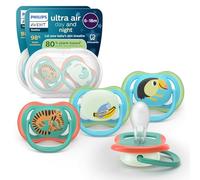 Philips Avent Ultra Air Day & Night Soothers - Orthodontic Design, for Babies 6-18 Months, Glow-in-The-Dark Version, Soft Silicone Symmetrical Teat, BPA-Free, Sterilizing Cases, 4 Pack, SCF087/27