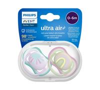 Philips Avent Ultra Air Pacifier: 2x lightweight, air-permeable pacifier for children aged 0-6 months without bisphenol A, with sterilizer case (model SCF085/59)