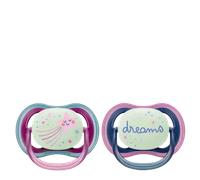 Philips Avent Ultra air Soother - 2 x Light, Breathable Glow-in-The-Dark Baby Soothers for Babies Aged 6-18 Months, BPA-Free with Steriliser Carry Case (Model SCF376/14)