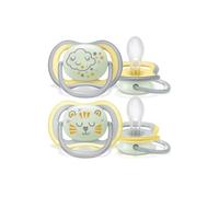 Philips Avent Ultra Air Nighttime Pacifier - Pack of 2, BPA Free Breathable Glow in the Dark Pacifier for Babies 18+ Months, Includes Transport and Sterilization Box, Cloud/Tiger