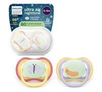 Philips Avent Ultra Air Nighttime Soothers - Orthodontic Design, for Babies 0-6 Months, Glow in The Dark, Soft Silicone Symmetrical Teat, BPA-Free, with Sterilizing Case, 2 Pack, SCF376/25