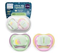 Philips Avent Ultra Air Nighttime Soothers - Orthodontic Design, for Babies 6-18 Months, Glow in The Dark, Soft Silicone Symmetrical Teat, BPA-Free, with Sterilizing Case, 2 Pack, SCF376/29