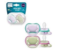 Philips Avent Ultra Air Pacifiers, Light Breathable Pacifiers for Babies Aged 0-6 Months, BPA Free, with Sterilizer Carry Case, 2 Pack, Model SCF085/24