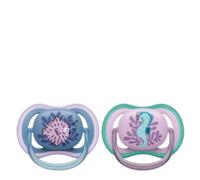 Philips Avent Ultra Air Soother - 2 x Light, Breathable Baby Soothers for Babies Aged 6-18 Months, BPA-Free with Steriliser Carry Case (Model SCF085/61)