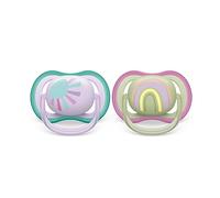 Philips Avent Ultra Air Soother - 2 x Light, Breathable Baby Soothers for Babies Aged 0-6 Months, BPA-Free with Steriliser Carry Case (Model SCF085/59)