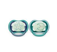 Philips Avent Ultra Air Soother - 2 x Light, Breathable Glow-in-The-Dark Baby Soothers for Babies Aged 6-18 Months, BPA-Free with Steriliser Carry Case (Model SCF376/13)