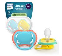 Philips Avent Ultra air Soothers - Orthodontic, Babies 18 Months+, Soft Silicone Teat, BPA-Free, Sterilising Case, 2 Pack, SCF349/57