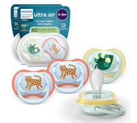 Philips Avent Ultra Air Soothers - Orthodontic Design, for Babies 0-6 Months, Soft Silicone Symmetrical Teat, BPA-Free, 2 Sterilizing Cases, 4 Pack, SCF087/19