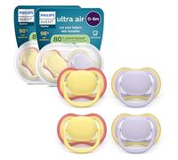 Philips Avent Ultra Air Soothers - Orthodontic Design, for Babies 0-6 Months, Soft Silicone Symmetrical Teat, BPA-Free, 2 Sterilizing Cases, 4 Pack, SCF087/20