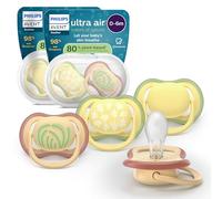 Philips Avent Ultra Air Soothers - Orthodontic Design, for Babies 0-6 Months, Soft Silicone Symmetrical Teat, BPA-Free, 2 Sterilizing Cases, 4 Pack, SCF087/21