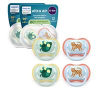Philips Avent Ultra Air Soothers - Orthodontic Design, for Babies 0-6 Months, Soft Silicone Symmetrical Teat, BPA-Free, 2 Sterilizing Cases, 4 Pack, SCF087/19