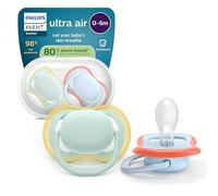 Philips Avent Ultra Air Soothers - Orthodontic Design, for Babies 0-6 Months, Soft Silicone Symmetrical Teat, BPA-Free, with Sterilizing Case, 2 Pack, SCF087/01