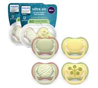 Philips Avent Ultra Air Soothers - Orthodontic Design, for Babies 18 Months+, Soft Silicone Symmetrical Teat, BPA-Free, with 2 Sterilizing Cases, 4 Pack, SCF349/55