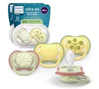 Philips Avent Ultra Air Soothers - Orthodontic Design, for Babies 18 Months+, Soft Silicone Symmetrical Teat, BPA-Free, with 2 Sterilizing Cases, 4 Pack, SCF349/55
