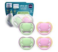 Philips Avent Ultra Air Soothers - Orthodontic Design, for Babies 6-18 Months, Soft Silicone Symmetrical Teat, BPA-Free, 2 Sterilizing Cases, 4 Pack, SCF087/25