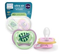 Philips Avent Ultra Air Soothers - Orthodontic Design, for Babies 6-18 Months, Soft Silicone Symmetrical Teat, BPA-Free, with Sterilizing Case, 2 Pack, SCF087/13