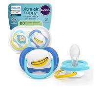 Philips Avent Ultra Air Soothers - Orthodontic Design, for Babies 6-18 Months, Soft Silicone Symmetrical Teat, BPA-Free, with Sterilizing Case, 2 Pack, SCF080/26