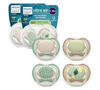Philips Avent Ultra Air Soothers - Orthodontic Design, for Babies 6-18 Months, Soft Silicone Symmetrical Teat, BPA-Free, 2 Sterilizing Cases, 4 Pack, SCF087/26