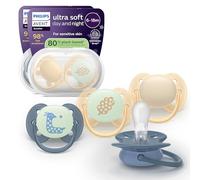 Philips Avent Ultra Soft Day & Night Soothers - Orthodontic Design, for Babies 6-18 Months, Glow in The Dark, Symmetrical Silicone Teat, BPA-Free, Sterilising Cases, 4 Pack, SCF094/10