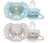 Philips Avent Ultra Soft Pacifier, Pack of 2 - BPA Free Pacifier for Babies from 6 to 18 Months, Blue/Grey