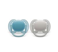 Philips Avent Ultra Soft Soother - 2 x Soft and Flexible Baby Soothers for Babies Aged 6-18 Months, BPA Free with Steriliser Carry Case (Model SCF091/17)