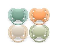 Philips Avent Ultra Soft Soother - 4 x Soft and Flexible Baby Soothers for Babies Aged 0-6 Months, BPA Free with Steriliser Carry Case (Model SCF091/35)