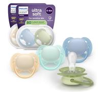 Philips Avent Ultra Soft Soothers - Orthodontic Design, for Babies 0-6 Months, Flexible Shield, Silicone Symmetrical Teat, BPA-Free, 2 Sterilizing Cases, 4 Pack, SCF091/50