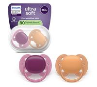 Philips AVENT Pacifier Ultra Soft – Orthodontic, 18+ months, Extra‑firm teat, 2 pack, Red & Orange