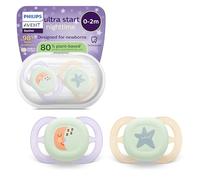 Philips Avent Ultra Start Nighttime Soothers - Orthodontic Design, for Newborns, Glow in The Dark, Soft Silicone Symmetrical Teat, BPA-Free, with Sterilizing Case, 2 Pack, SCF075/17