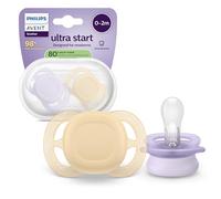 Philips Avent Ultra Start Soother - Orthodontic Design, for Newborns, Soft Silicone Symmetrical Nipple, BPA-Free, with Sterilizing Case, 2 Pack, SCF075/11