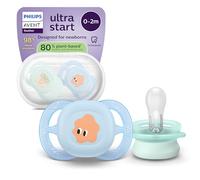 Philips Avent Ultra Start Soother - Orthodontic Design, for Newborns, Soft Silicone Symmetrical Teat, BPA-Free, with Sterilizing Case, 2 Pack, SCF075/14