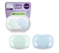 Philips Avent Ultra Start Soothers - Orthodontic Design, for Newborns, Soft Silicone Symmetrical Teat, BPA-Free, with Sterilizing Case, 2 Pack, SCF075/12