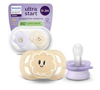 Philips Avent Ultra Start Soothers - Orthodontic Design, for Newborns, Soft Silicone Symmetrical Teat, BPA-Free, with Sterilizing Case, 2 Pack, SCF075/13