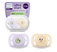 Philips Avent Ultra Start Soothers - Orthodontic Design, for Newborns, Soft Silicone Symmetrical Teat, BPA-Free, with Sterilizing Case, 2 Pack, SCF075/13