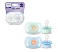 Philips Avent Ultra Start Soothers, Orthodontic Dummies Designed for Newborns, Silicone Symmetrical Teat, BPA Free, with Sterilising/Carrying Case, 2 Pack, Model SCF075/04