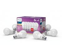 Philips B22 LED Light Bulb, GLS, 4.2W, 470 Lumens, Warm White 2700K - 6 Pack