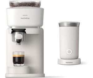 Philips Baristina Espresso Machine+Milk Frother Bundle. Real espresso. Compact coffee machine, portafilter, grinder, Cafe Crema. Dairy & Non-Dairy Milk foam . Hot & Cold. Easy Clean. White (BAR303/00)