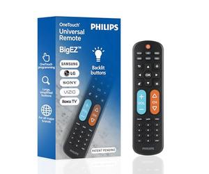 Philips BigEZ OneTouch Big Button Universal TV Remote for Seniors, Easy to Use, Replacement Remote for Samsung, LG, Sony, Vizio, Roku TV, Backlit Buttons, 2 Device, Black, SRP3945B/37