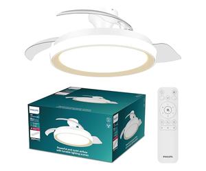 PHILIPS Bliss Ceiling Fan Light, Retractable Blades, LED Light, Gold | 3 Blades, 106cm Blade Wingspan, 4500lm, 3000-6500K Cool to Warm White Light, Dimmable, Remote Control Included, 6 Fan Speeds